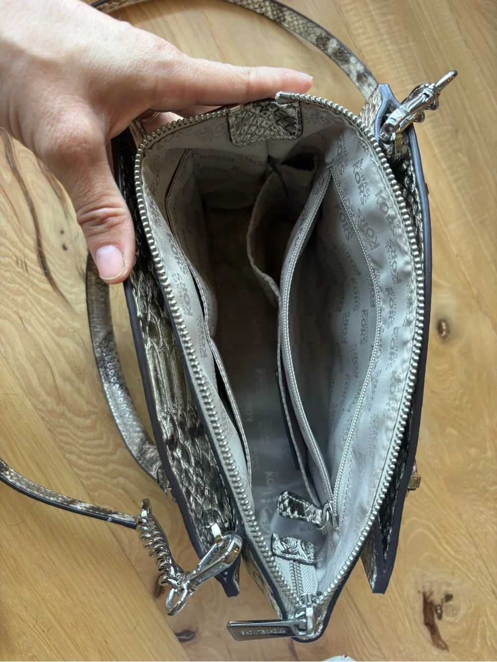 Michael Kors Ellis Large Python-Embossed Leather Satchel Bag